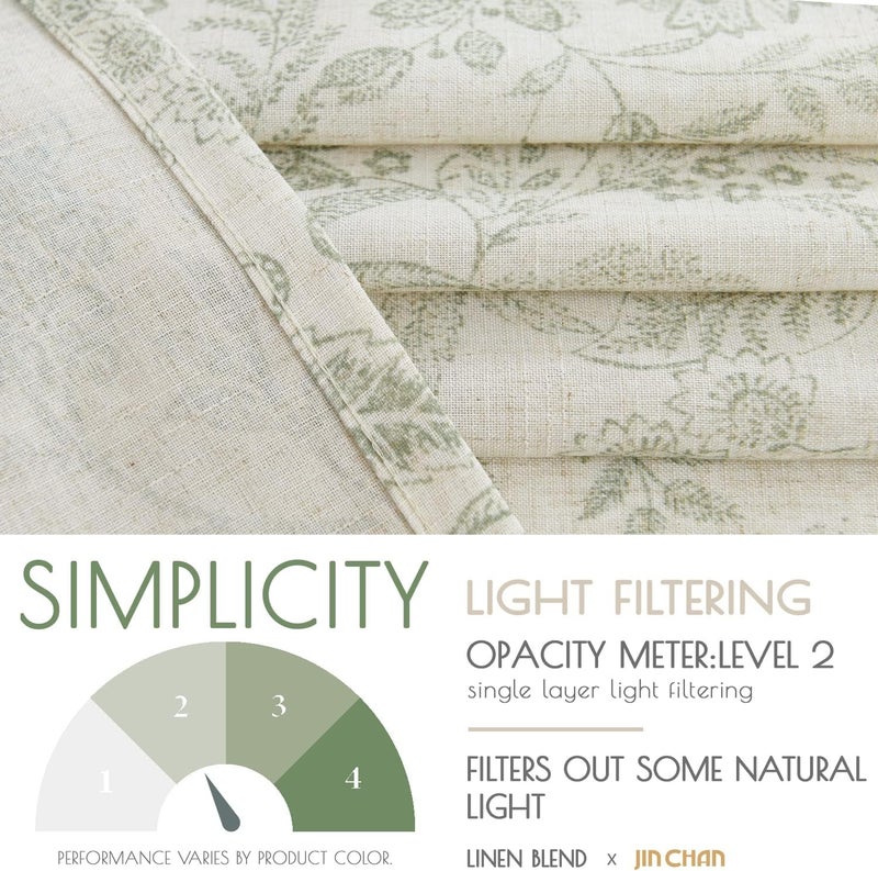 jinchan Linen Kitchen Curtains Floral Printed Tier Curtains 24 Inch Length Farmhouse Cafe Drapes for Small Windows Tie Top Botanic for Country Laundry Room Bathroom RV 2 Panels Sage Green on Beige - Image 5